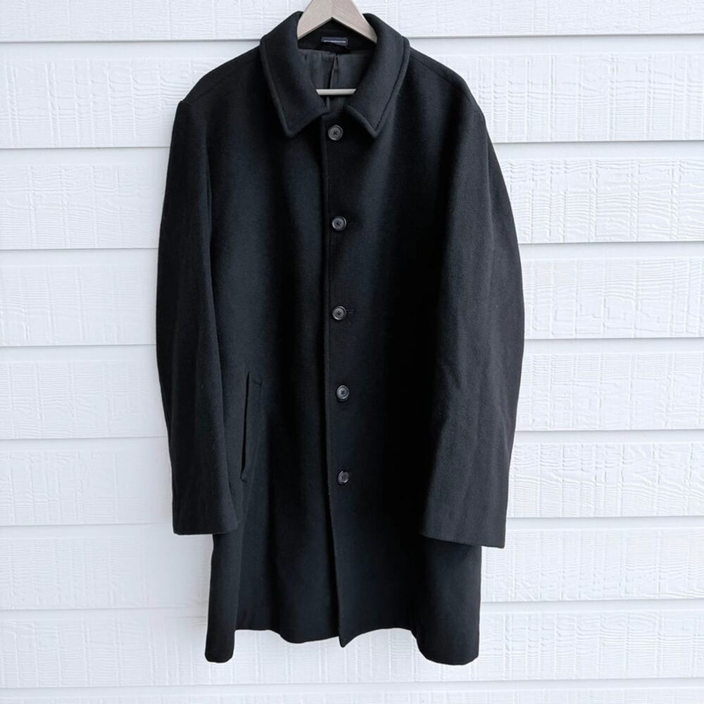 Stafford Wool Blend Overcoat 46XL Black Long Coat Excellent Condition